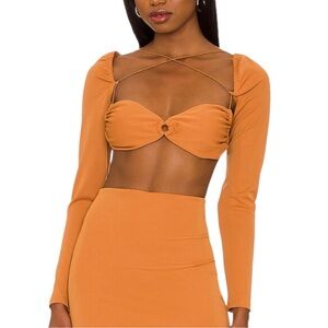 NWT Revolve Not Yours To Keep Nude Jules Long Sleeve Cut Out Crop Top Small S